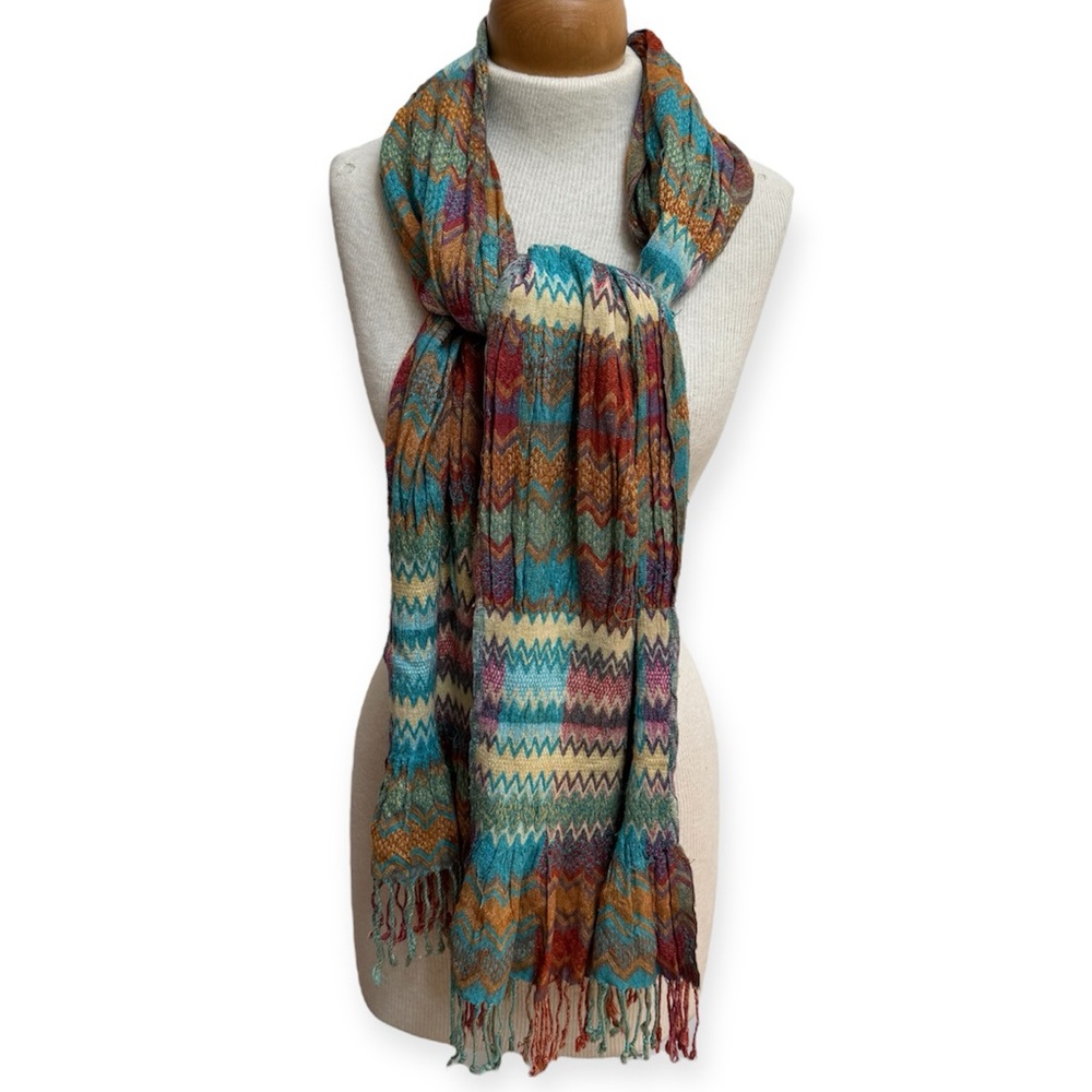 Tolani Woven Chevron Stripe Fringe Scarf